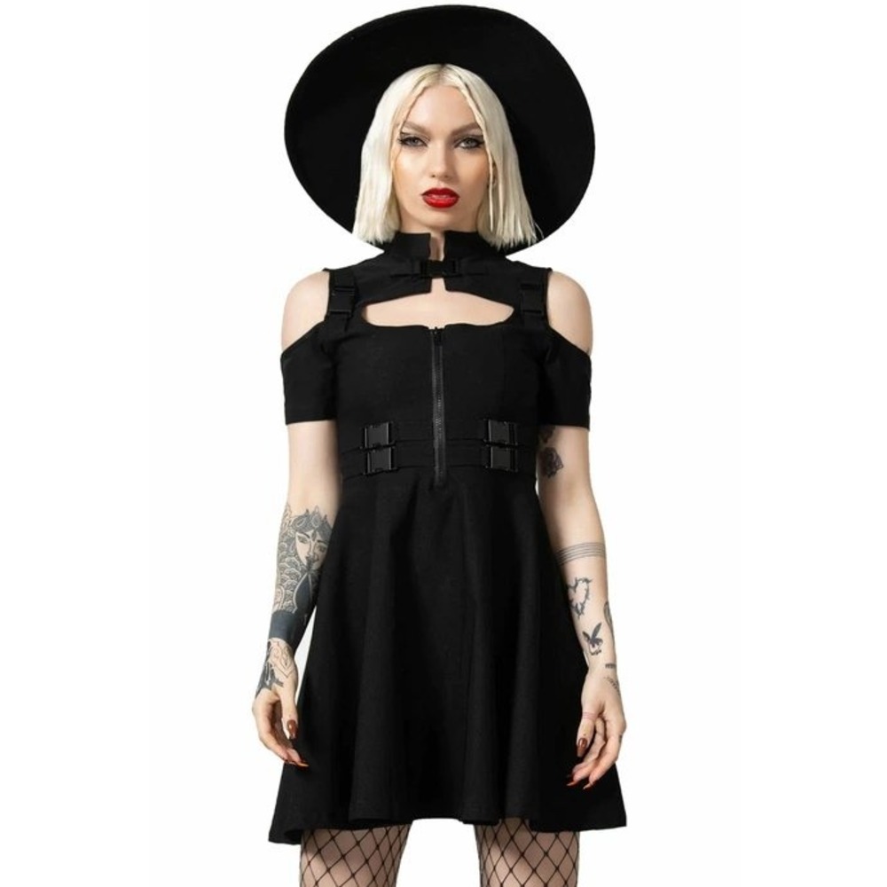 Killstar cyber mancy mini black dress keyhole neckline
